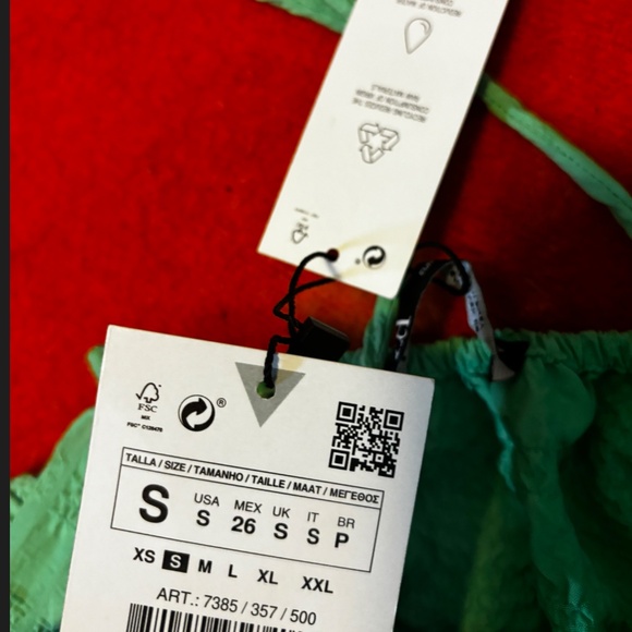 Zara oversized green textured tiered midi sun dress NWT - Picture 8 of 12